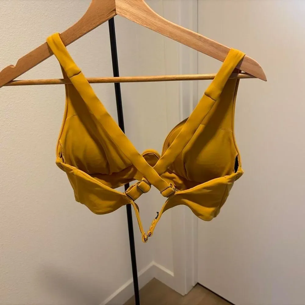 Andrea Iyamah Women's V-Wire Underwire Swim Top Bikini Bustier Mustard M